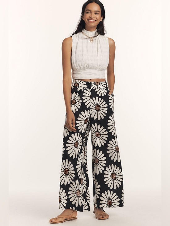 FARM Rio Pants - Farm Rio Linen Blend Daisy Wide-Leg Pants